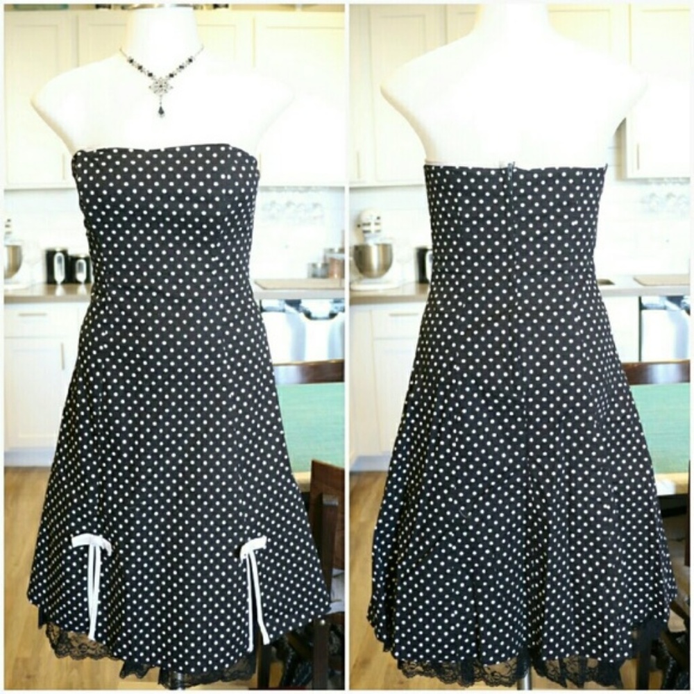 Black and White Polka Dot Strapless Dress